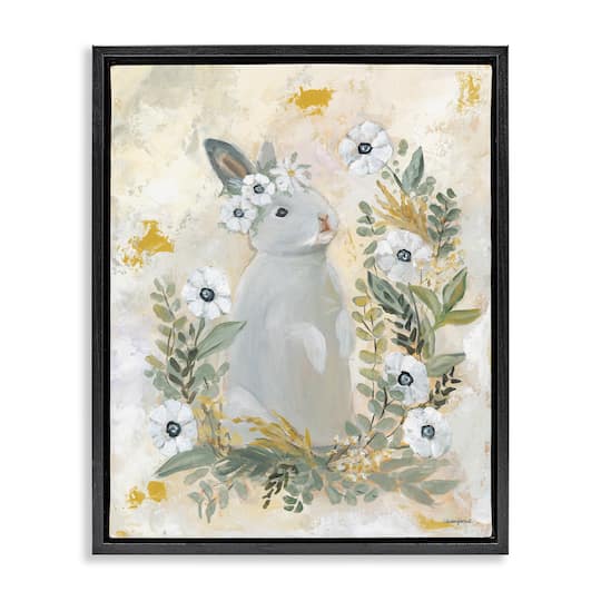 Stupell Industries Bunny with White Blooms Floating Frame Wall Art
